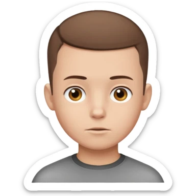 A boy no long hair with a buzz cut he is white and don’t smile he had brown hair sticker