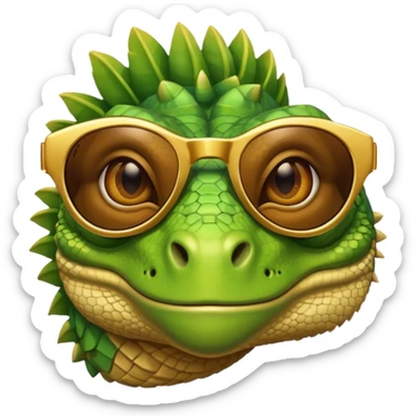 rich capitalist iguana head with golden glossy sunglasses sticker