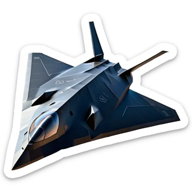 F-117 Nighthawk - Lockheed Martin (Stealth Grey) A futuristic stealth attack aircraft with a distinct faceted, angular design in a stealthy matte grey. Its sharp, jagged edges and unconventional, almost alien-like shape make it look like a shadow cutting through the night sky. The surface should appear non-reflective with subtle panel lines. sticker