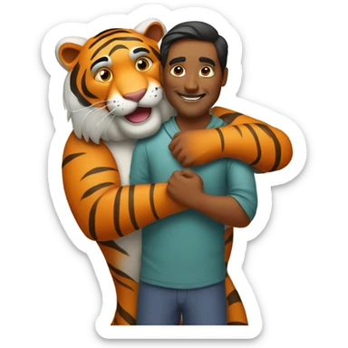 Indian man hugging happy tiger sticker