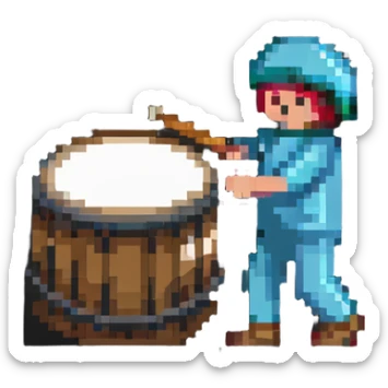 a person beating a drum for sahur in pixel art style sticker