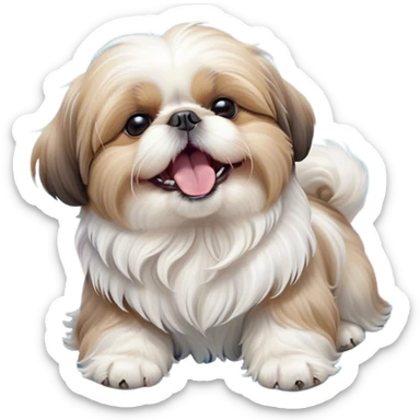 Cinematic Cute Yawning Shih Tzu Portrait Emoji, Head gently tilted with an irresistibly cute yawn and sleepy, half-closed eyes, showcasing a luxurious, fluffy fur in gentle pastel tones, simplified yet endearingly detailed, glowing with a soft, drowsy radiance, high shine, exuding tender, sleepy charm, styled with a delicate, soft glowing outline, capturing the essence of a Shih Tzu caught in a moment of adorable, sleepy bliss! sticker