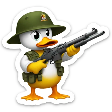 Angry army duck shooting rifle  sticker