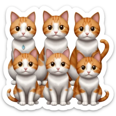6 cats: 1 small ginger and white, 1 small brown tabby and white, 1 small grey and white, 1 big grey and white, 1 mostly grey with white paws and small white patch on chest and 1 calico sticker