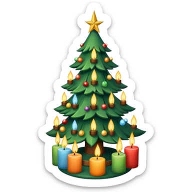 Christmas tree with candles all over the tree and a pentagram on top of the tree sticker