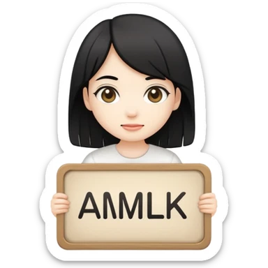 Chibi cult girl emoji, flat vector style, bold outline, holding a sign that says “AMILK” in clear capital letters, centered, simple background sticker