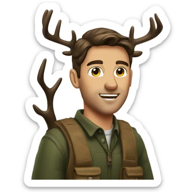 Brunette man deer hunting sticker