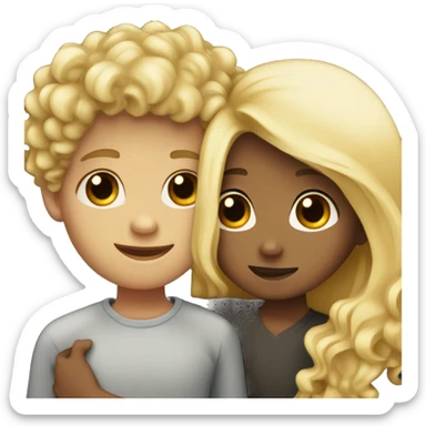 boy with curly black hair and girl with blonde hair hugging  sticker