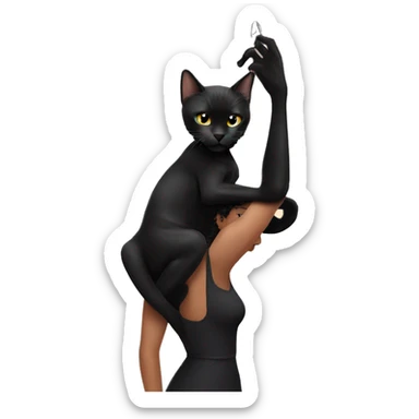 black cat hanging on beautiful woman sticker
