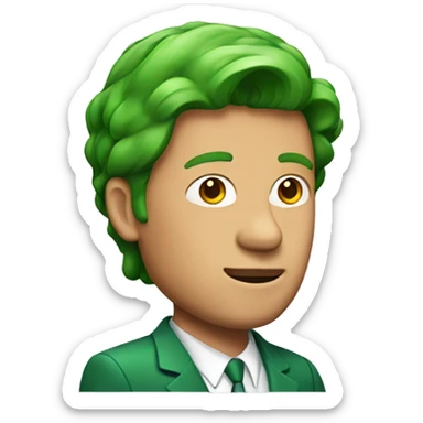 man with red mullet hair and green suit sticker