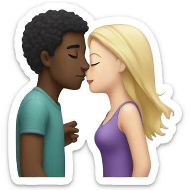 black guy kissing two white girls sticker