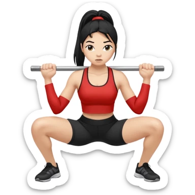 Women with long black ponytail doing a squat with no weights sticker