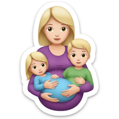 pregnant girl holding three children sticker