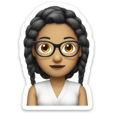 designer women dark tied up and flat hair, white skink with glasses crossing arms sticker