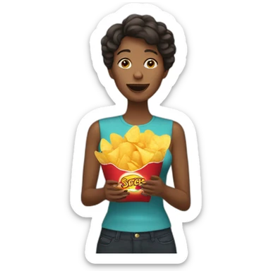 woman eating a bag of chips sticker