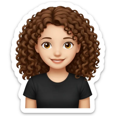 Brown eyes, long curly brown hair black t-shirt girl sticker