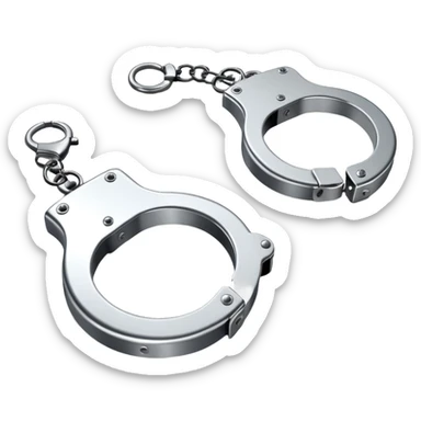 An emoji of metallic handcuffs, slightly open, with a reflective silver surface. Simple and modern design, symbolizing punishment, law enforcement, or justice sticker