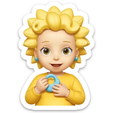 A 3D cartoon baby character fully yellow skin, styled like Maggie Simpson, with pacifier, big eyes, smooth shading, Memoji-style rendering, consistent with other yellow Simpsons characters. sticker