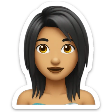 Chica con pelo negro y flequillo, ojos oscuros y piel morocha sticker