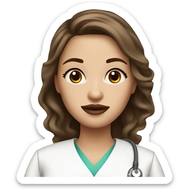 white skin beautiful woman with brown hair full lips in a medical gown sticker