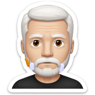 White haired muscled adult man with a black t-shirt. He has white beard with a short goatee. Dark brown eyes and some wrinkles. sticker