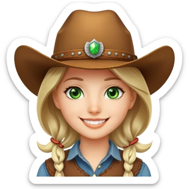 smiling girl in cowboy hat with green eyes sticker