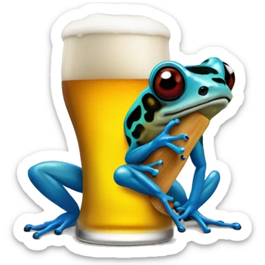 Poison dart frog drinking a beer sticker