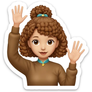 Brown mini poodle with Asia ponytail girl waving hand sticker