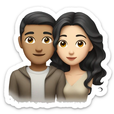 A half pale Asian man with short dark hair and amber eyes embracing and loving a half Asian woman with long wavy dark hair and dark hazel eyes. They love each other a lot And have good fashion taste. sticker
