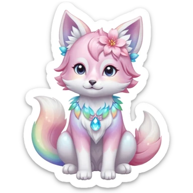 Multicolored divine sparkly marble Sakura shiny ethereal pastel iridescent light pale cute adorable pretty feminine elegant realistic floral exotic Falvie-Fionbri-fursona, full body sticker