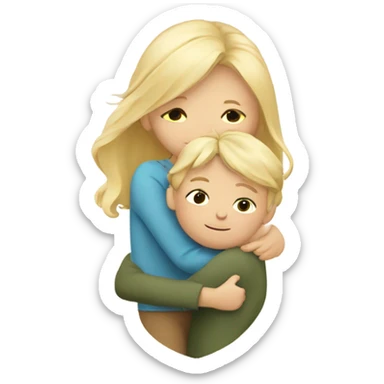 Blonde mom with long her is hugging her blonde son  sticker