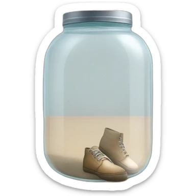 an empty transparent jar on the floor between two human feet,-inside,-in-the-jar,-unsafe,safe sticker