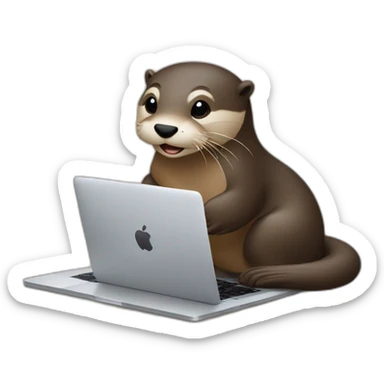 female otter use a macbook and his back is against a pillow sticker