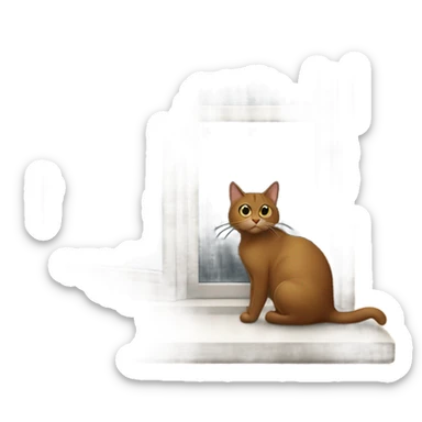 A brown cat looking to window  sticker