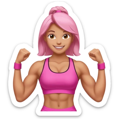 women in pink show biceps emoji sticker