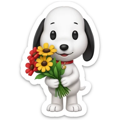 Snoopy holding flower bouquet sticker
