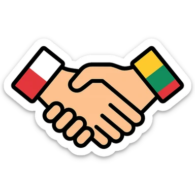 handshake icon with one sleeve as Polish flag and the other as Lithuanian flag sticker