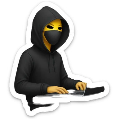 anonymous with laptop with black hoodie and having a mask  sticker