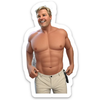 topless male with a smile sticker