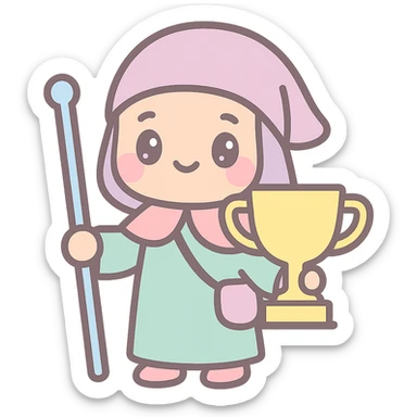 kawaii medieval pilgrim with a trophy, smiling, blushing cheeks sticker