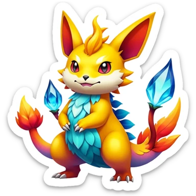 Elemental magical colorful exotic animesque Pokémon-Fakémon-animal-creature sticker