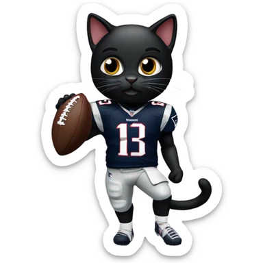 Black cat as a New England Patriots Quarterback  sticker