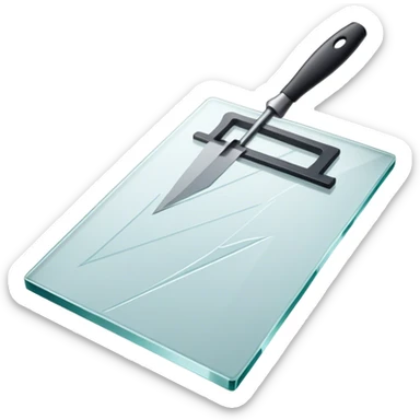 Glass carving icon, piece of glass being etched with carving tools, fine lines and patterns on the glass surface, glass cutter, minimalistic style, clean lines, transparent background. sticker