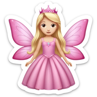 Realistic detailed long pink princess dress, long blonde hair, pink fairy wings sticker