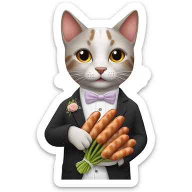 A cat getting married instead of a bouquet of sausages sticker