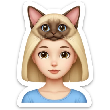 cute girl with a siamese cat perched on her head sticker
