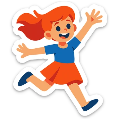 red-haired girl in a playful pose, jumping or dancing sticker