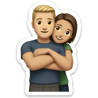 white guy with light brunette hair with buzz cut hugging a tan girl with dark brown hair sticker