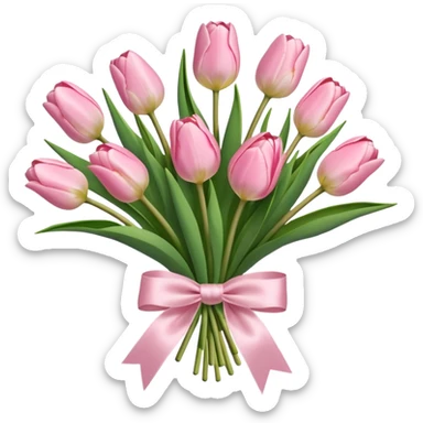 light pink tulips bouquet with light pink bow sticker