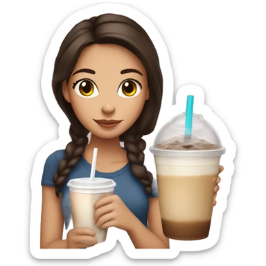 cute brunette girl holding iced coffee sticker